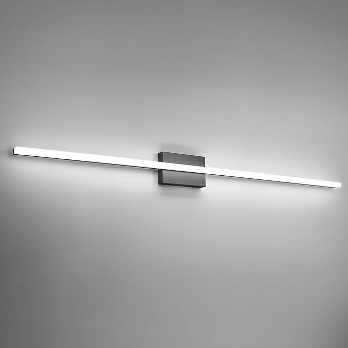 Combuh 48Inch Bathroom Vanity Light Fixtures Extra Long Lighting Bar Above Mirror, Modern Black Bright 23W 2300LM Wider Coverage Slim Sleek IP44 Rustproof LED Bath Wall Sconce for Makeup Cool White