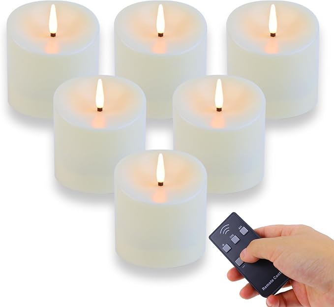 3"x3" Flickering Flameless Candles Waterproof, Battery Operated Candles with Remote Timer, Last 600 Hours Electric Fake LED Candles for Halloween Christmas Decoration, Ivory White, Set of 6