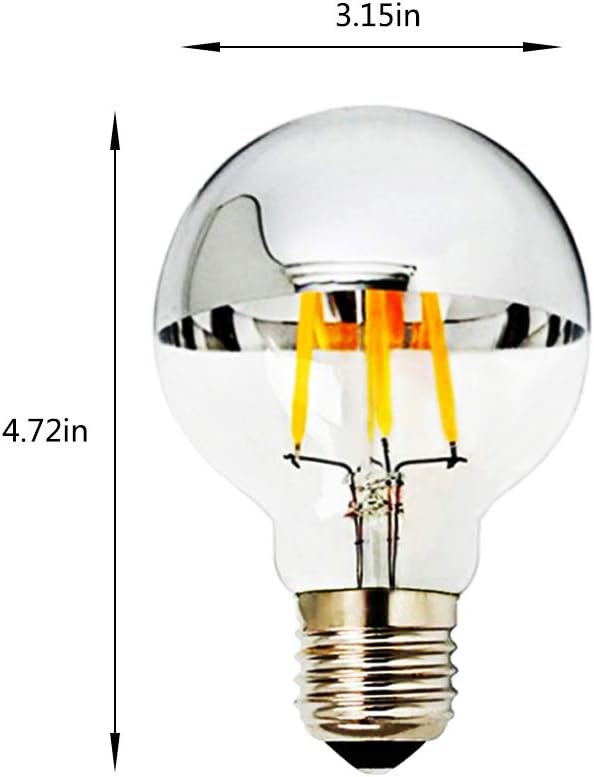 MD Lighting 4W Half Chrome Light Bulbs G25(G80), E26 Warm White 2700K 40W Equivalent 360lm Vintage Edison LED Decorative Bulbs with Silver Mirror for Indoor Dinning Room Living Room, 4-Pack, AC 110V