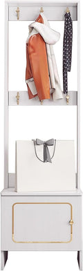 Modern Coat Rack Shoe Bench, 3 In 1 Multifunctional Entryway Organizer with Bench, Shoe Storage and Coat Rack, Entryway Organizer for Small Spaces(White,50cm/20in)