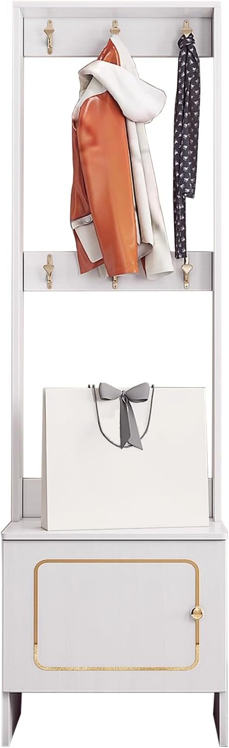 Modern Coat Rack Shoe Bench, 3 In 1 Multifunctional Entryway Organizer with Bench, Shoe Storage and Coat Rack, Entryway Organizer for Small Spaces(White,40cm/16in)