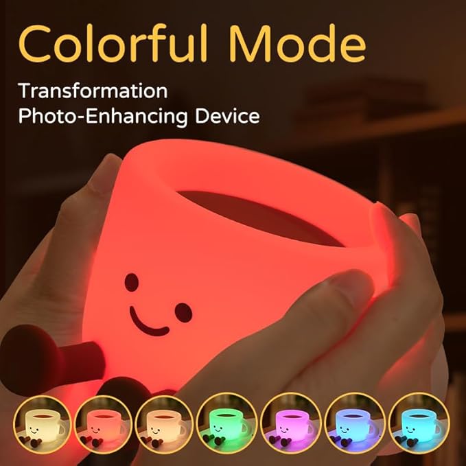 Coffee Cup Night Light,7 Colors Dimmable Bedside Lamp, Touch Control Night Lamp with 30 MinTimer for Kids Adults, Used for Camping Party Room Decor Thanksgiving Day Halloween Christmas Birthday Gifts