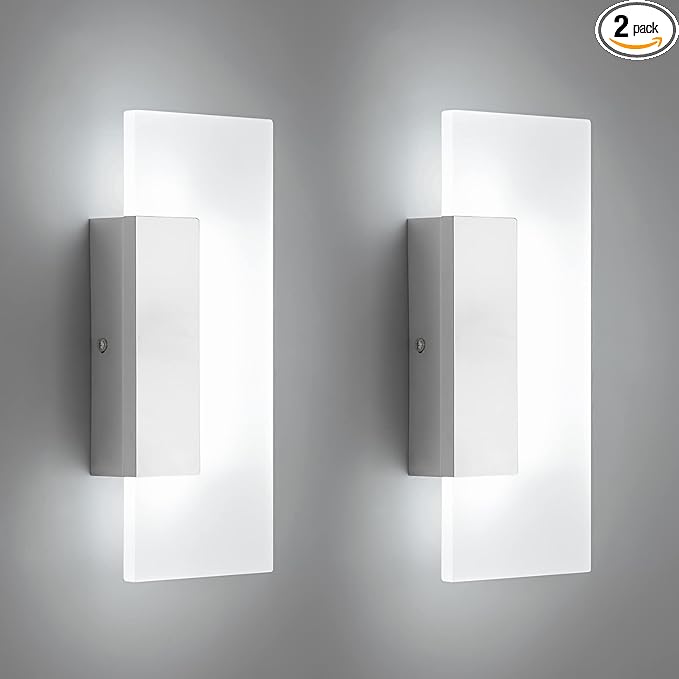 LMQNINE Modern LED Acrylic Wall Sconce White Light 6000K Hardwired Acrylic Wall Light Lighting for Bedroom Corridor Stairs Bathroom Indoor Lighting Fixture Lamps Home Room Decor (2-Pack)…