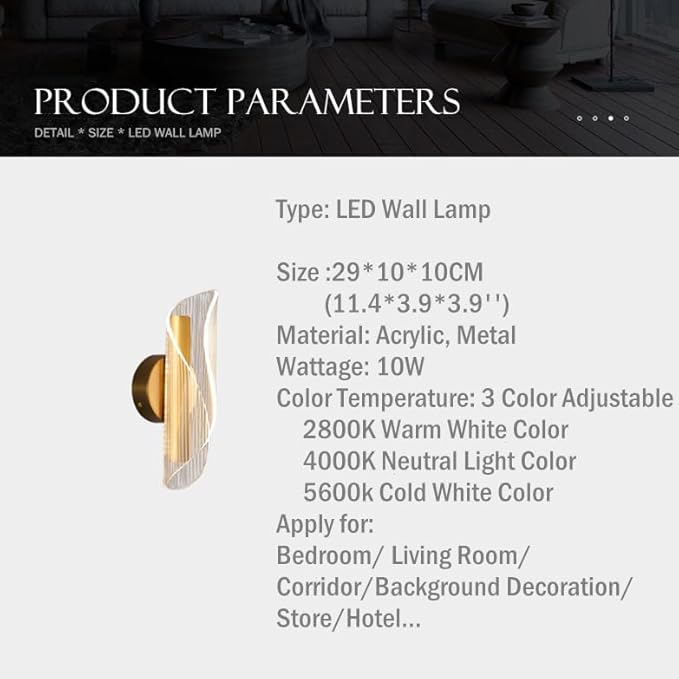 Chrasy 10W Indoor LED Wall Light Spiral Flow Shape Wall Sconce 3 Color Temp Adjustable, Acrylic Wall Lamp Illumination Wall Lighting Fixture for Living Room Bedroom Stair Restaurant Hallway Office