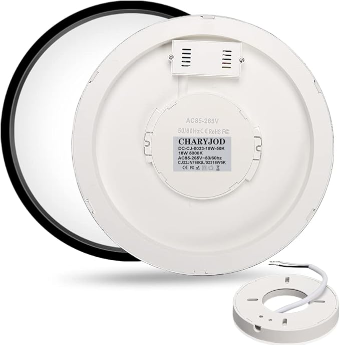 LED Flush Mount Ceiling Light Fixture, 9inch Modern Black Light, 18W 5000K, Low Profile Slim Flat Surface Lights for Bedroom Kitchen Hallway Laundry Stairwell Basement Closet
