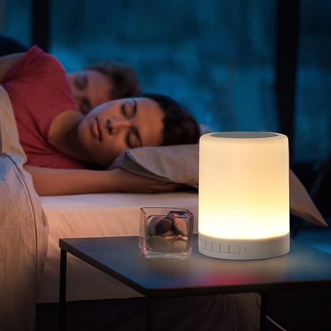 Touch Bedside Lamp - with Bluetooth Speaker, Dimmable Color Night Light, Outdoor Table Lamp with Smart Touch Control, Best Gift Ideas for Men Women Teens Kids Children Sleeping Aid