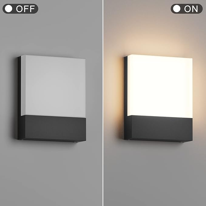 Modern Outdoor Led Wall Light, 24W 3000K Wall Porch & Patio Light,Exterior Hardwired Wall Light Fixtures,IP65 Waterproof Square Wall Lamp for Garage, Front Door,House Yard(Black,1-Pack)
