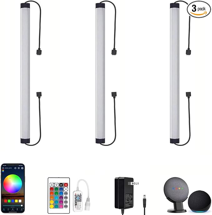 Under Cabinet LED Lighting, Dimmable Under Counter Lights, WiFi Smart Controlled,RGB,12 Inch, Multicolor Linkable Lamps with Remote Control, Compatible with Alexa Google Home (3 Pack)