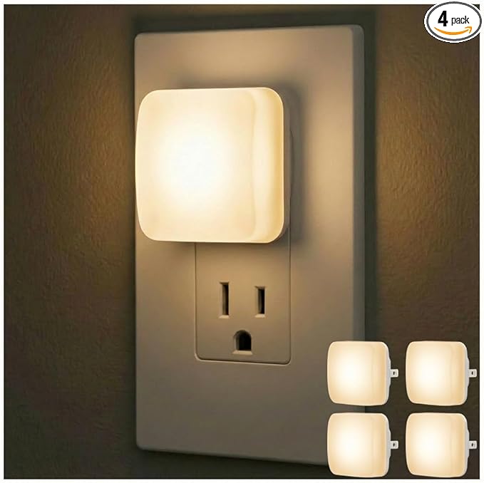 Lights by Night Mini Square LED Night Light, Plug in, Dusk to Dawn Sensor, Warm 3000K, Compact Single Outlet Design (Doesn’t Block 2nd Outlet), Ambient Lighting, Bedroom, Bathroom, 2-Pack, 82488