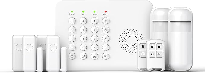 LWOHSI Home Security Systems,Wireless DIY Burglar Alarm Kits,Smart Home Alarm System with Window/Door Sensor,PIR Motion Detector,Voice Control with Alexa and Google,4G SMS/Tuya App Alerts (A02F-US-C)