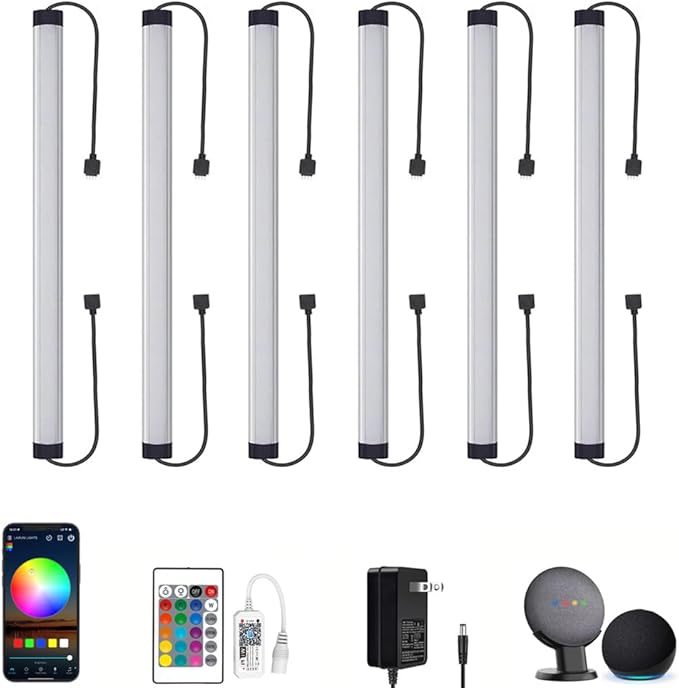 Under Cabinet LED Lighting, Dimmable Under Counter Lights, WiFi Smart Controlled,RGB,12 Inch, Multicolor Linkable Lamps with Remote Control, Compatible with Alexa Google Home (6 Pack)
