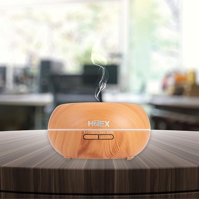 Aromatherapy Essential Oil Diffuser & Humidifier – Shallow 500ml Water Tank, 7 LED Lights & Whisper-Quiet Wood Grain Design – Ultrasonic Cool Mist Diffuser for Home, Bedroom, Spa, Yoga