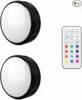Battery Operated LED Push Lights with Wireless Remote, 13 Color RGB - for Closet, Bedroom Wall, Under Cabinet, Battery Powered Puck Lights. Convenient 3M Stick On(Black, 2-Packs)