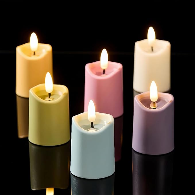 Simplelight Pastel Flameless Votive Candles with Timer, Realistic Black Wick Spring Candles Battery Operated, Battery Included, D 1.8” X H 3.1”, Set of 6 for Easter Decoration (Multi Color)