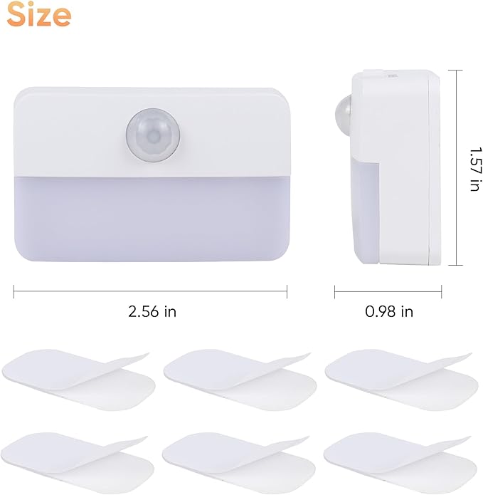 Motion Sensor Night Light for Indoor: 6 Pack Battery Operated Stair Lights LED 3000k Step Lights - Motion Sensor Lamp for Cabinet Closet Hallway Bedroom Stairs (Battery Powered)