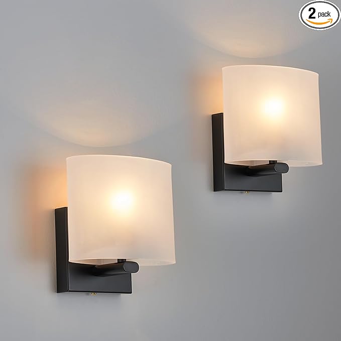Hardwired Wall Sconces Set of 2, Modern Acrylic Shade Wall Light Fixture, Black Walls Mounted Lamp with Ceramic Lamp Holder, Classic E26 Bulb Walls Lighting for Bedroom, Hallway 【No Bulb Included】