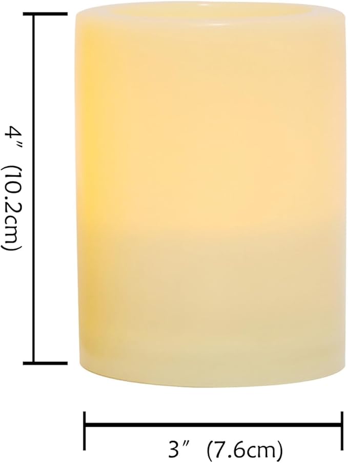 CANDLE CHOICE Outdoor Battery Operated Flameless Candle with Auto Daily Cycle Timer Waterproof Flickering Plastic Electric LED Pillar Light for Lantern Patio Garden Wedding Party Decorations 3”x4”(H)