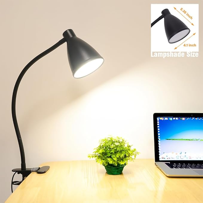 GlowVibe Desk Lamp 3 Color Modes 10 Brightness Dimmer Reading Light 10W 40 LED Clamp Lamp 360° Flexible Neck Clip on Light for Bedroom and Office Home Lighting, AC Adapter Include