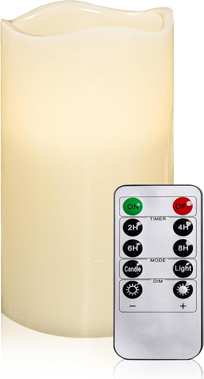 Wax Shell Flameless Candles : Set of 1 H4”D3.15” Remote Control LED Electric Candle Ivory Real Wax Pillar Flickering Candles with Timer Home Halloween Christmas Gift Deco