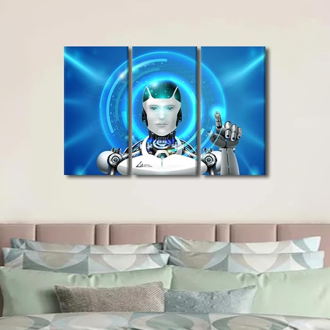 Robot Wall Decorations for Living Room AI Intelligence Posters & Prints AI Wall Art Modern Wall Decor AI Artwork Giclee Gallery-Wrapped Framed Ready to Hang, 36" Wx24 H
