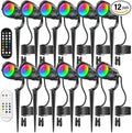 HIBOITEC RGBW Low Voltage Landscape Lighting 12Pack 12W with Remote Connectors Spotlights Landscape Lights 12-24V AC/DC Waterproof for House Yard Trees Outdoor Christmas(Transformers NOT Included)