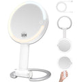 Portable Travel Makeup Mirror with Lights - 3 Color Dimmable Lighting, 360° Rotation, Rechargeable Double-Sided 1X/10X Magnifying Mirror, Adjustable Brightness for Tabletop, Home & On-the-Go Use