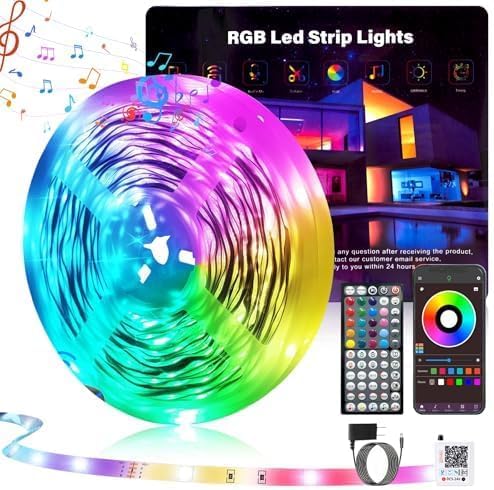 50FT Led Lights for Bedroom, Color Changing RGB Led Strip Lights Indoor, Music Sync Led Light Strip with Remote and App Control, DIY Led Lights for Room Home Decor Ambient Lighting (1 * 50FT)