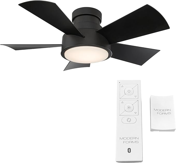 Vox Indoor and Outdoor 5-Blade 38in Smart Flush Mount Ceiling Fan in Matte Black with 2700K LED Light Kit and Remote Control works with Alexa and iOS or Android Modern Forms App