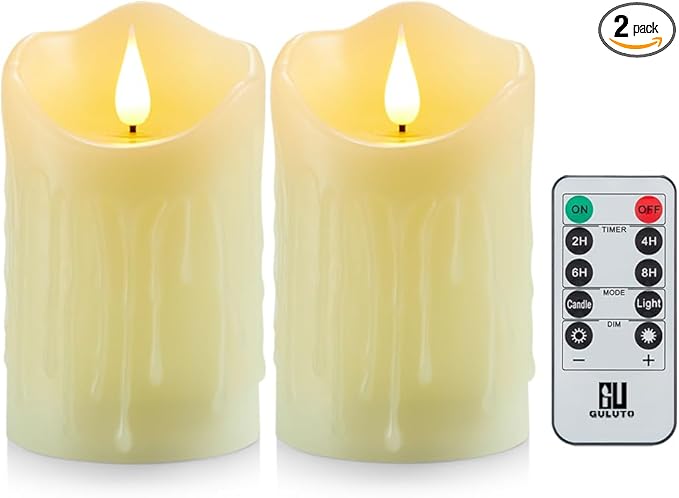 Flameless Candles, Battery Operated Candles with Remote and Timer, 3" x 5", Set of 2, LED Candles Electric Pillar Candles, Ivory Real Wax for Home, Wedding, Christmas