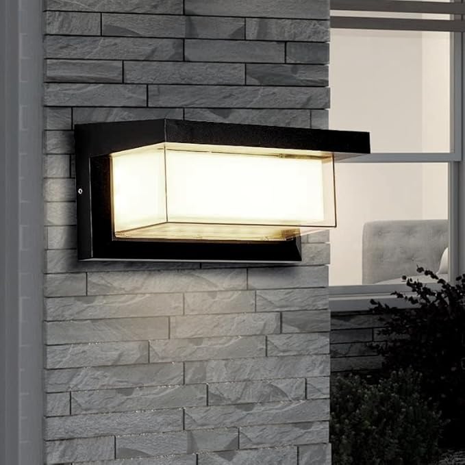 LANFU 18W Modern LED Wall Light Outdoor 2Pack,3000K Warm White Waterproof Porch Patio Lights Mount Outside Fixtures,Matte Black Aluminium