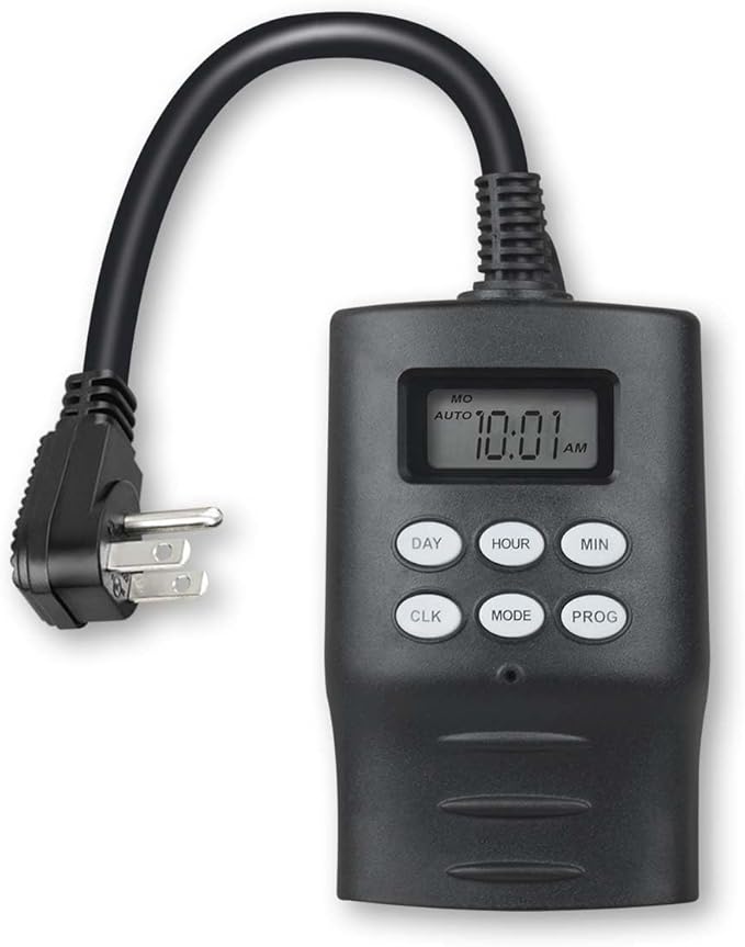 Outdoor Digital Timer for Lights – 7-Day Programmable Plug-in Timer with 2 Grounded Outlets – Ideal for Home and Landscape Lighting – 15A, 1/2 HP, UL Listed