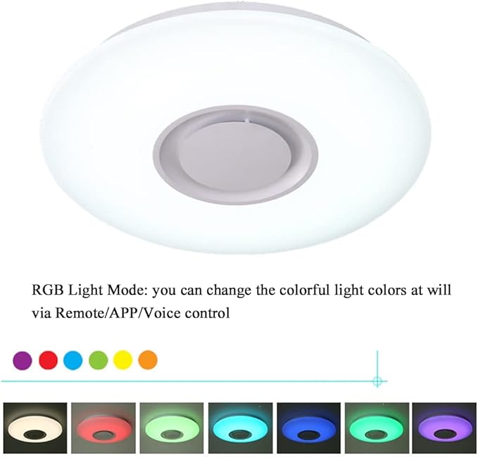 HOREVO Ceiling Lights with Bluetooth Speaker, 15 inch Smart Ceiling Lamp Compatible with Alexa and Google Home,Room Light for Bedroom, Living Room