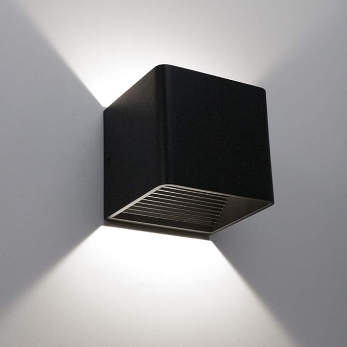 Aipsun Square Matte 10W LED COB Modern Up and Down Wall Light Indoor Wall Mount Sconce Pathway Staircase Bedroom Reading Living Room Balcony Home Lighting Fixture（Black, White 4000K）