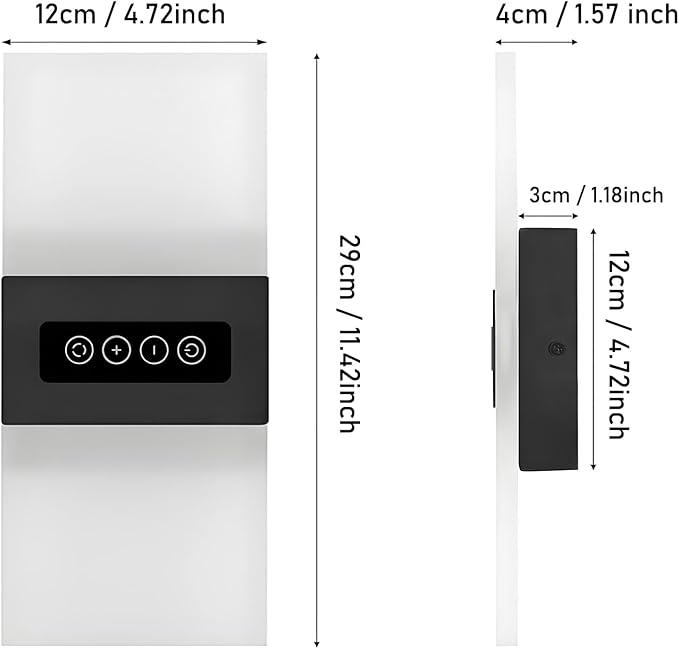 Touch Dimmable LED Wall Sconce with Switch Indoor 12W Hardwired Wall Light Fixture Brightness and 3-Color Temperature Adjustable, Acrylic Modern Wall Lights for Bedroom Hallway