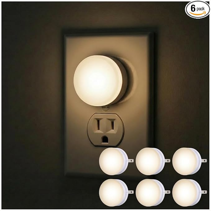 Lights by Night Plug In Night Light Bedroom Decor Apartment Essentials LED Lights Ambient Lighting Dusk to Dawn Sensor Nightlight Bathroom, 6 pack