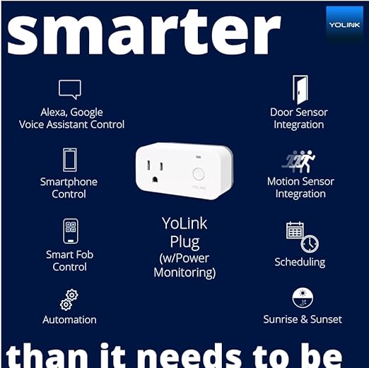 YoLink Smart Plug with Energy Monitoring, 1/4 Mile World's Longest Range Smart Home Mini Outlet Works with Alexa Google Assistant IFTTT Remote Control Home Appliances Anywhere, YoLink Hub Required
