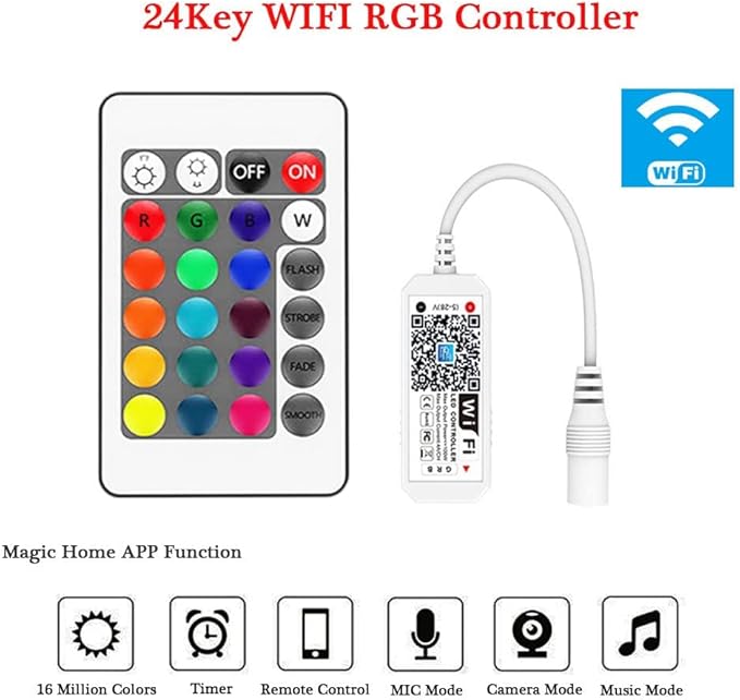 WiFi Wireless RGB LED Smart Controller Working with Android iOS System Mobile Phone App for 5050 3528 LED Light Strip, Fits Alexa,Google Home,IFTTT (RGB)