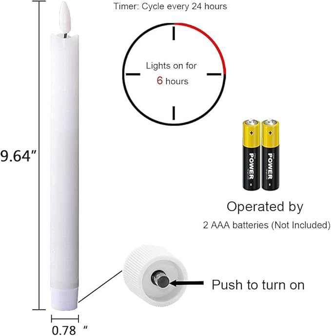 Wondise White Flameless Taper Candles with Timer, 6 Pack Battery Operated LED Flickering Real Wax Candle for Christmas Thanksgiving Wedding Decorations
