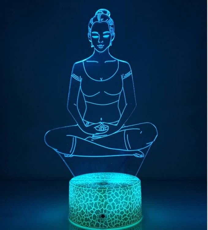 Creative 3D Yoga Meditation Night Light 16 Colors Changing USB Powered Remote Control Touch Switch Decor Lamp Optical Illusion LED Table Desk Lamp