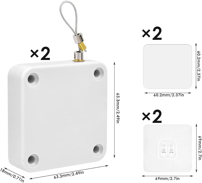 2PCS Automatic Door Closer, White Punch-Free Automatic Sensor, Residential Commercial Auto Door Closer with Drawstring, for Interior Door Home Offices Used