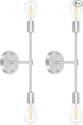 FadimiKoo 2-Light Brushed Nickel Bathroom Vanity Light, Silver Bathroom Wall Sconce Modern Wall Mounted Lamp Indoor Vintage Wall Sconces for Powder Room Hallway Cabinet (2 Pack)