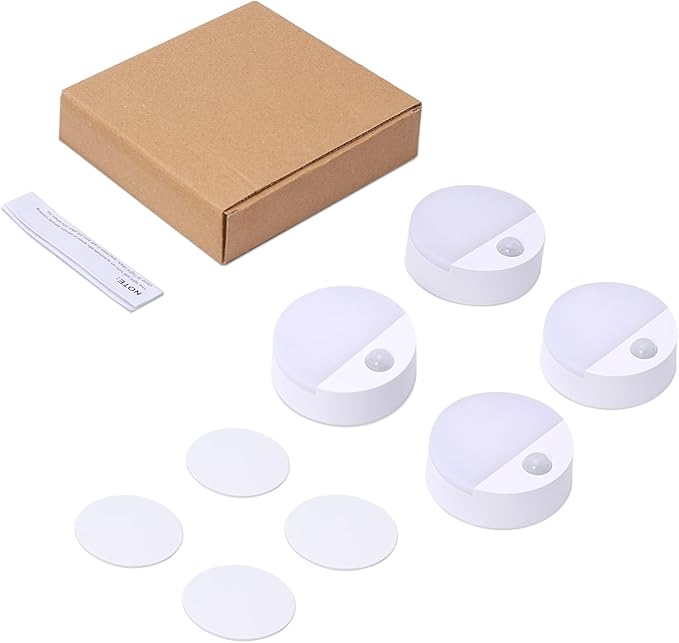 AMIR Upgraded Mini Motion Sensor Light Battery Powered, Cordless Stick On LED Night Light, Wall Light, Closet Lights, Safe Lights for Stairs, Hallway, Bathroom, Kitchen, Cabinet (Pack of 4 Warm White)