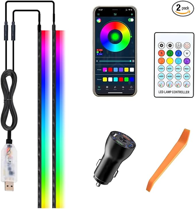 Car SUV Door Frame Ambient Light Lighting, Car Door Ambient Lights LED RGB, Automotive Auto Interior USB Neon Accent Lights Strip Accessories, App Remote Control Music Sync, Acrylic, 2 Pack*9.84ft