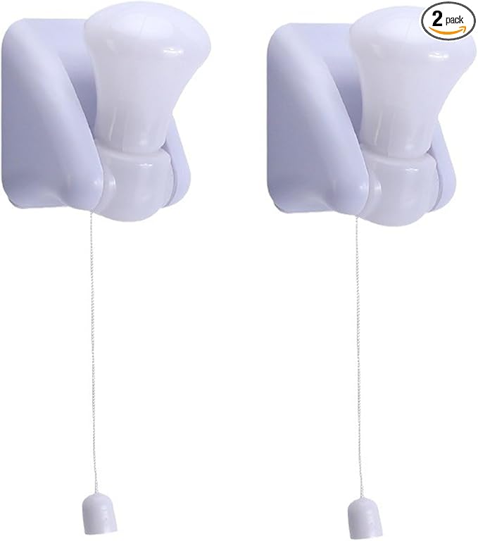 2 Pack Battery Operated Light Bulb, Stick-Up Wireless LED Closet Light Bulb, Battery Powered Self Adhesive Wall Mounted Light Fixture with Pull Chain for Cabinet Bedroom Living Room Kitchen