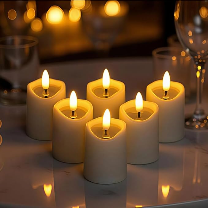 Simplelight Ivory Flameless Votive Candles with Timer, Realistic Black Wick Fall Candles Battery Operated, Battery Included, D 1.8” X H 3.1”, Set of 6 for Halloween, Holiday Decoration (Ivory)