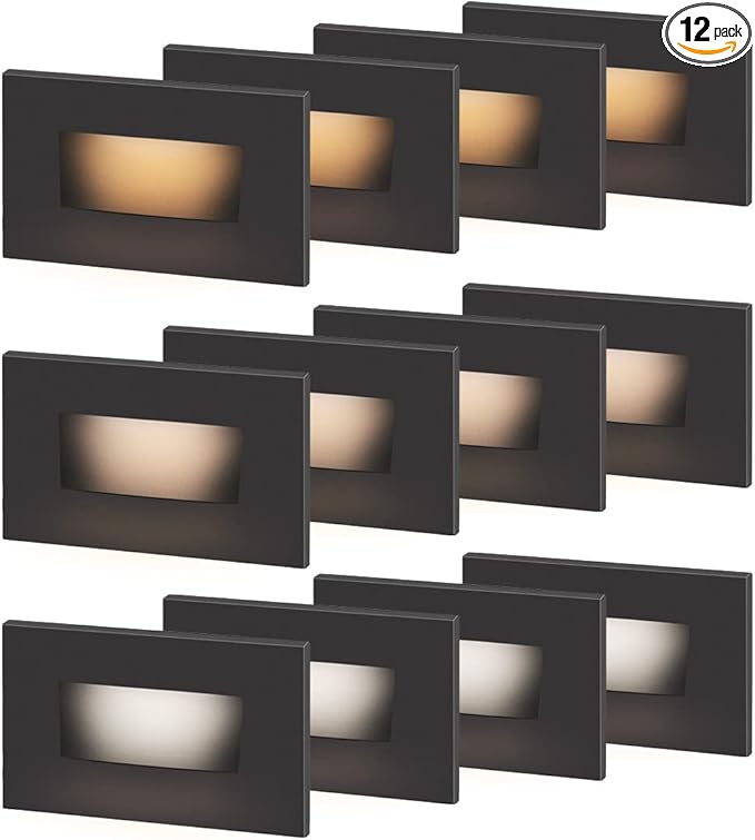 kadision 3 Color Low Voltage 12V-24V LED Step Lights Indoor and Outdoor, 3.5W 175lm Stair Light, Aluminum Oil Rubbed Bronze, 12 Pack