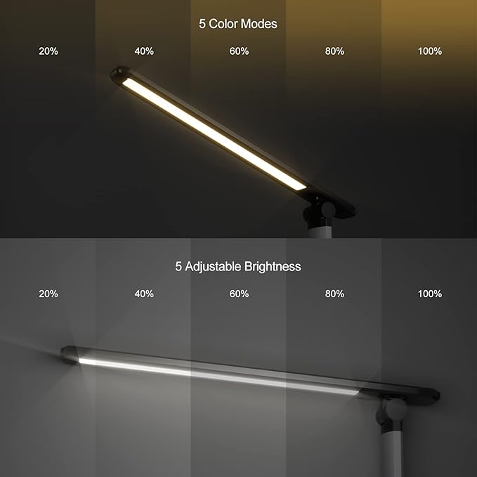 LED Desk Lamp, Black, Rectangular, Tabletop, Indoor, LED, USB Charging, Eye Care, 5 Color Modes, 5 Brightness Levels, 1H Timer, Night Light, Foldable Design