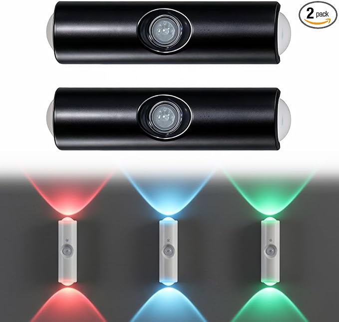 Rechargeable Smart LED Motion Sensor Ambient Light, 2026 New Magnetic Smart Sensor Night Light, Cordless LED Wall Sconce Lamp for Steps, Bedroom, Hallway, Courtyard (Black, 2 Pack)