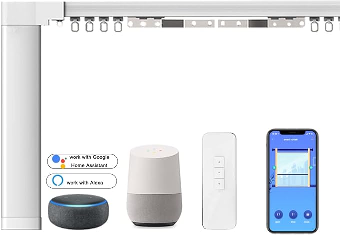 Celling Smart Curtains System, Electric Track with Adjustable Rail,Automatic Curtain Opener,Motorized Curtains Rods With Remote, Compatible with Alexa/Google Home (Up to 160in)