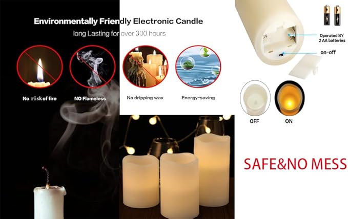 YIWER Wax Flameless Candles, Battery Operated Candle with 10-Key Remote and Time Flickering Light Ivory Pillar Fake Decor for (D3.15 x H 4"/5"/6",9-Pack)